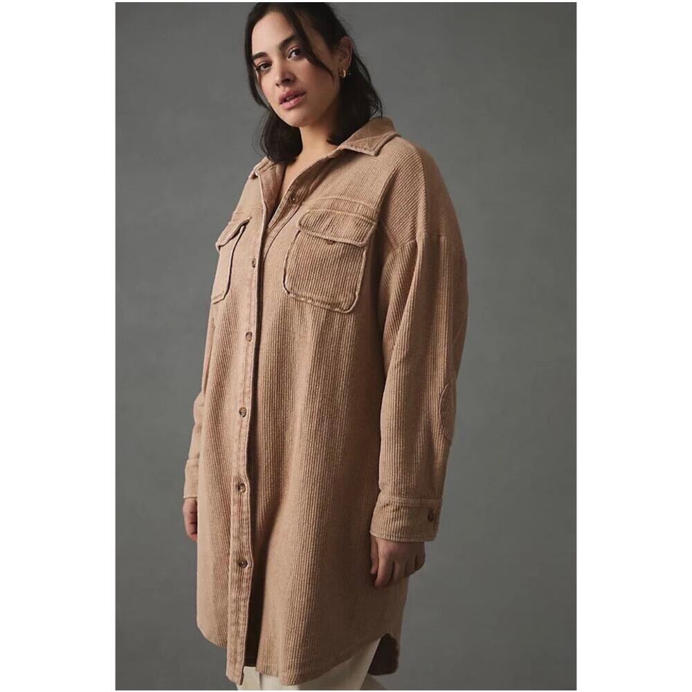 Pilcro Anthropologie Corduroy Duster Shacket Dusty Rose Mauve XS Oversized